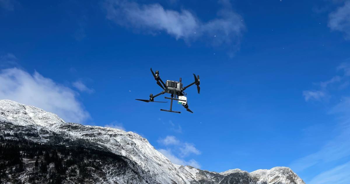 Convex Geomatics LiDAR sensor mounted on a UAV ready for a survey flight near Calgary, Alberta