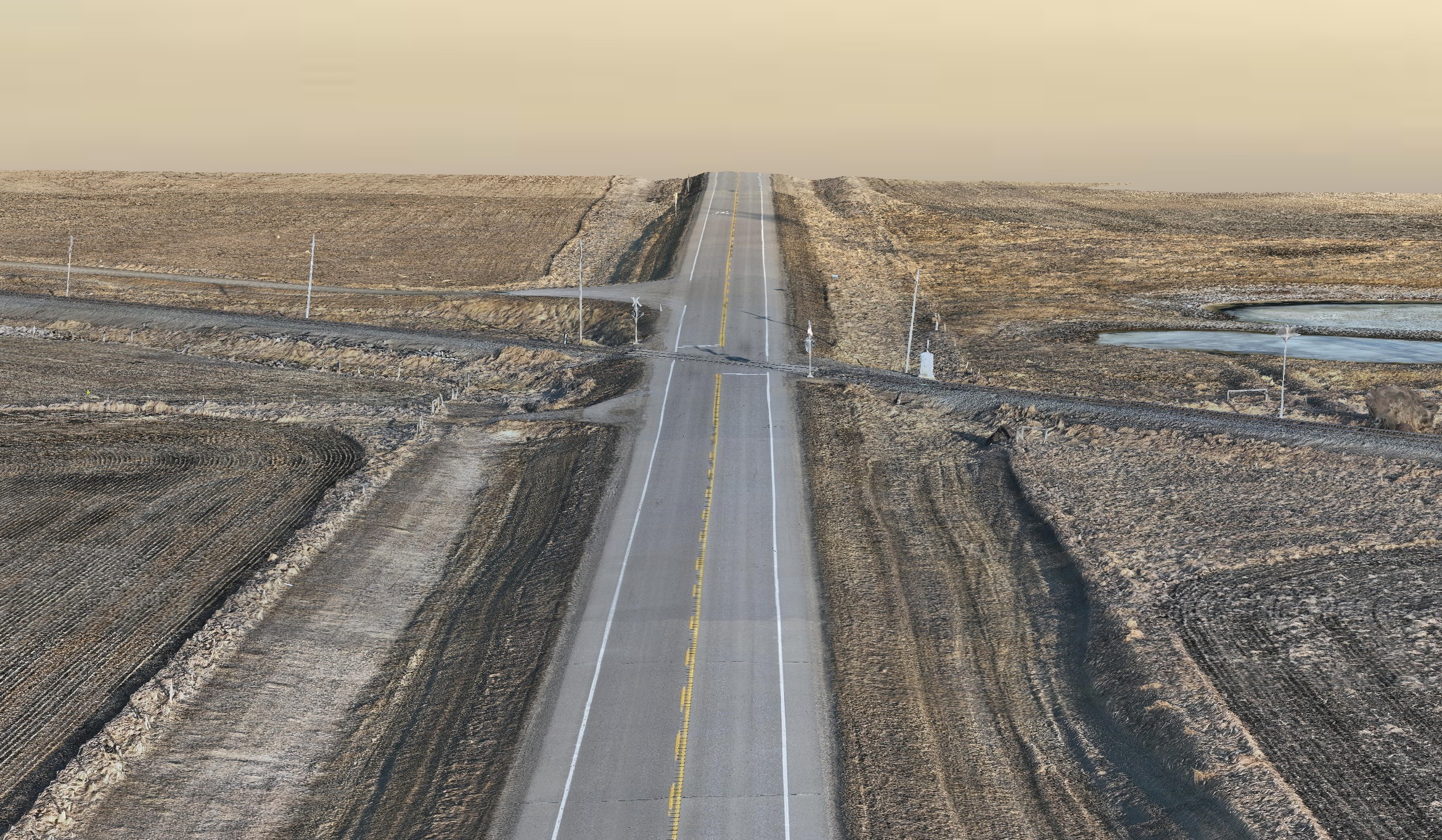 Railway and road crossing in 3D photogrammetry model