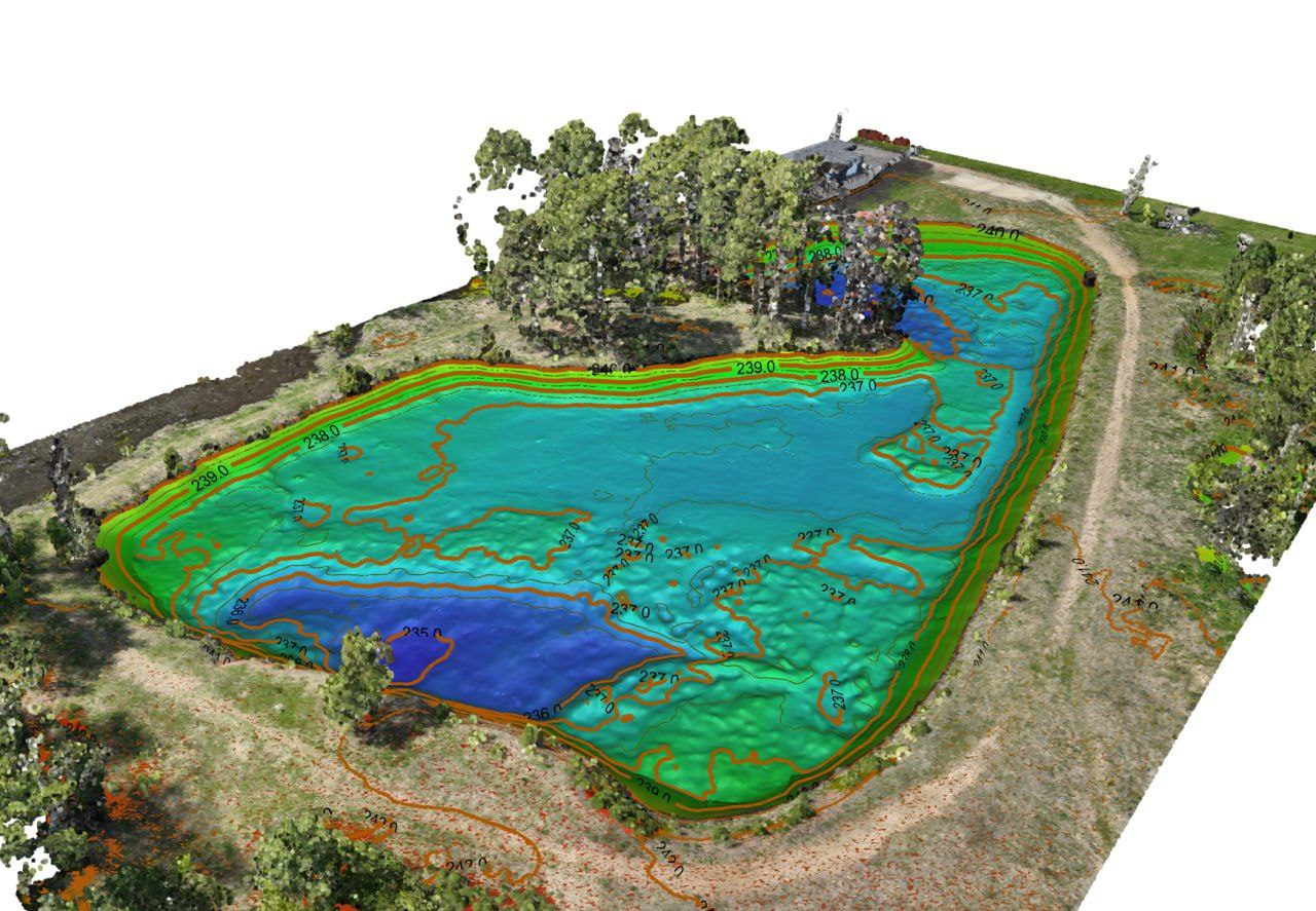 Pond bathymetric data combined with LiDAR data